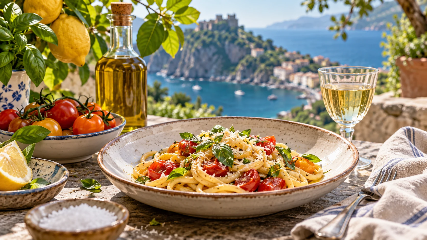 Mediterranean pasta and ingredients for a guide to what to eat in Ischia